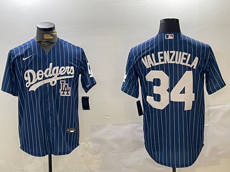 Men Los Angeles Dodgers #34 Valenzuela Blue Stripe Game 2024 Nike MLB Jersey style 112010->los angeles dodgers->MLB Jersey